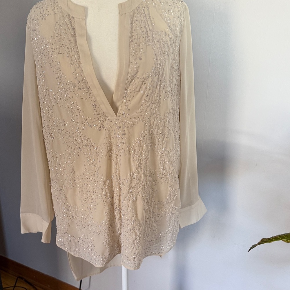 Chico's Elegant Cream Sequin Blouse